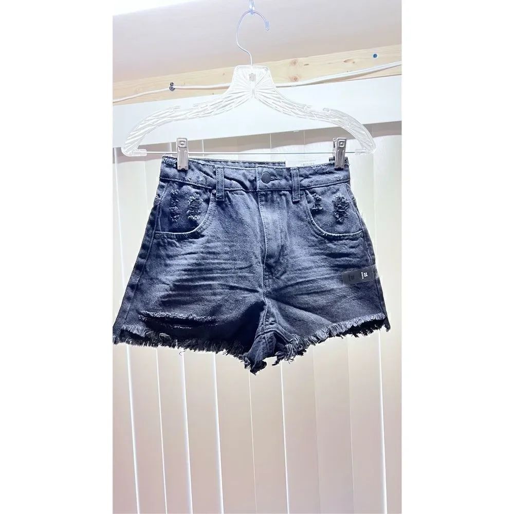 AND NOW THIS BLACK DISTRESSED JEAN SHORTS WOMENS SZ 25 NEW P1-48